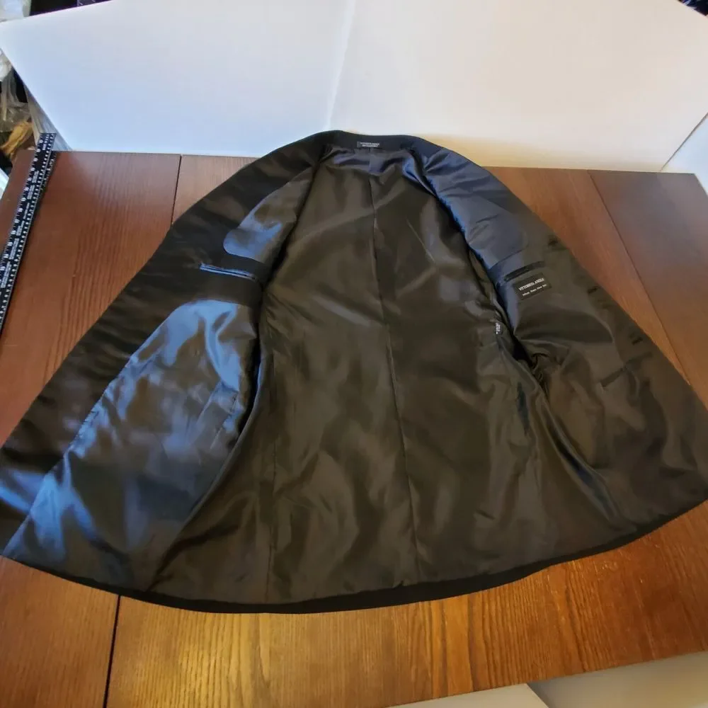 Vittorio St. Angelo Milan Men's Black Tuxedo Blazer Jacket Formal 46R Satin Trim - Picture 9 of 16